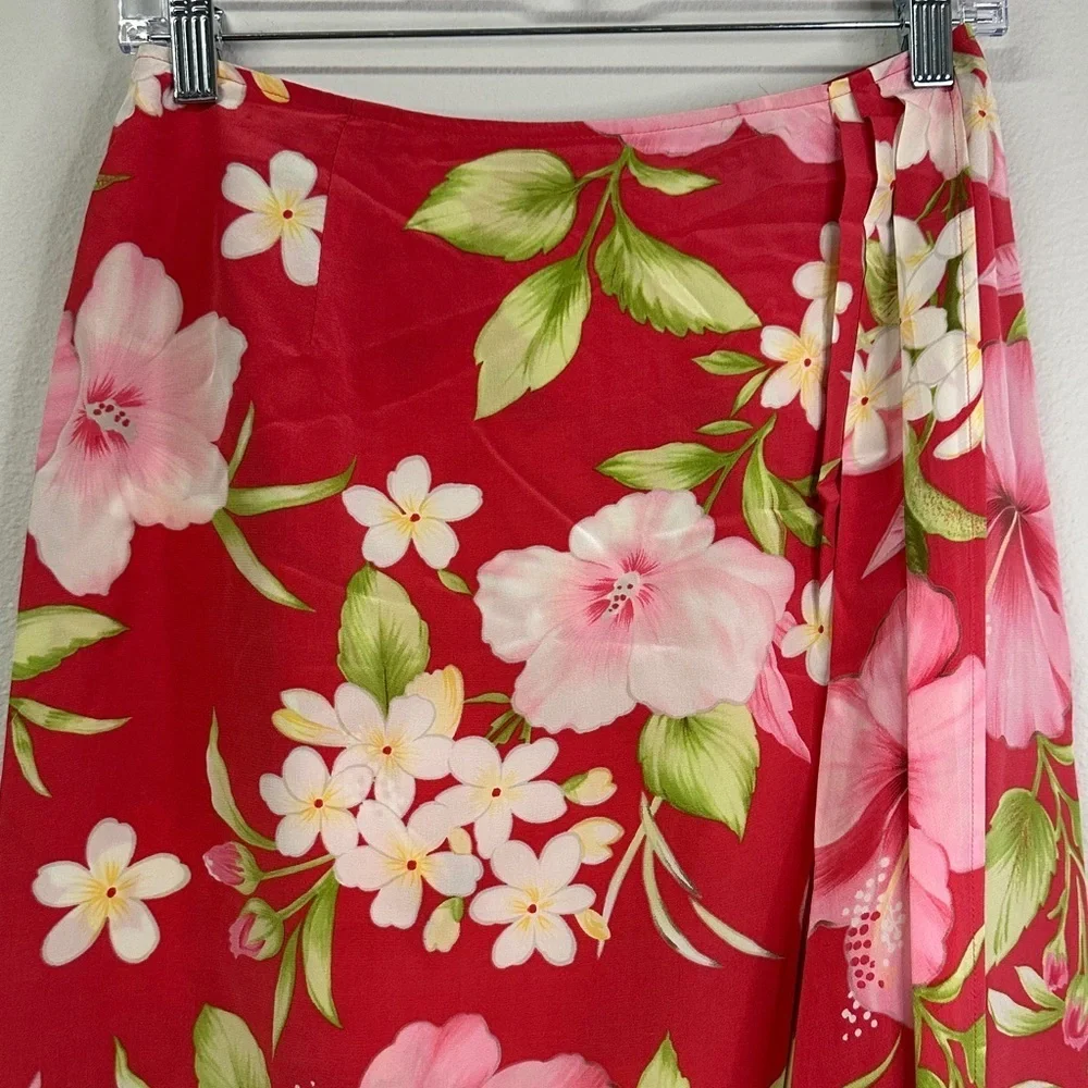 Vintage Talbots Petites 100% Silk Hawaiian Print Faux Wrap Lined Skirt 6 Petite